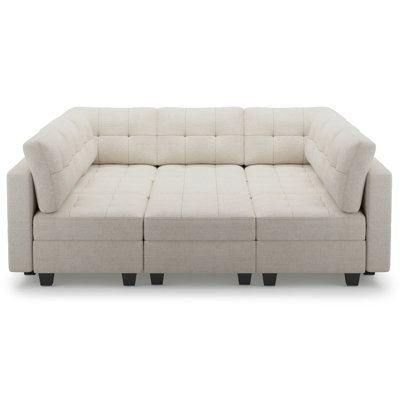 Buckleton 9 - Piece Velvet Upholstered Sectional Sofa Bed Convertible Modular Sofa Living room Storage Couch, 9 Single Storage Seat