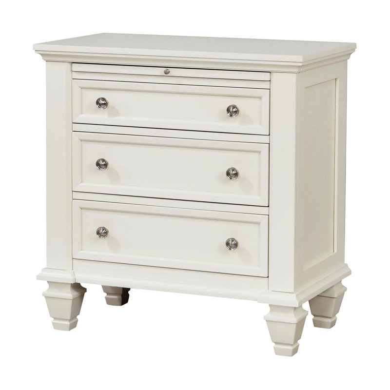 Table de chevet blanc crème avec 3 tiroirs spacieux et plateau coulissant pratique