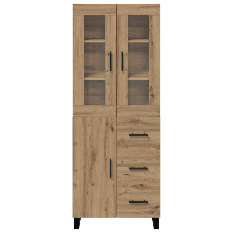 Highboard With Drawer 2 Pcs Old Wood Engineered Wood And Glass, Artisan Oak