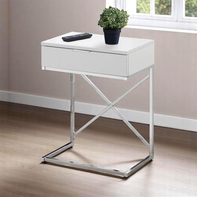 Wason End Table with Storage, Silver, White