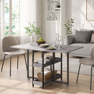 HOMCOM Folding Dining Table, Drop Leaf Table w/ Open Compartments
