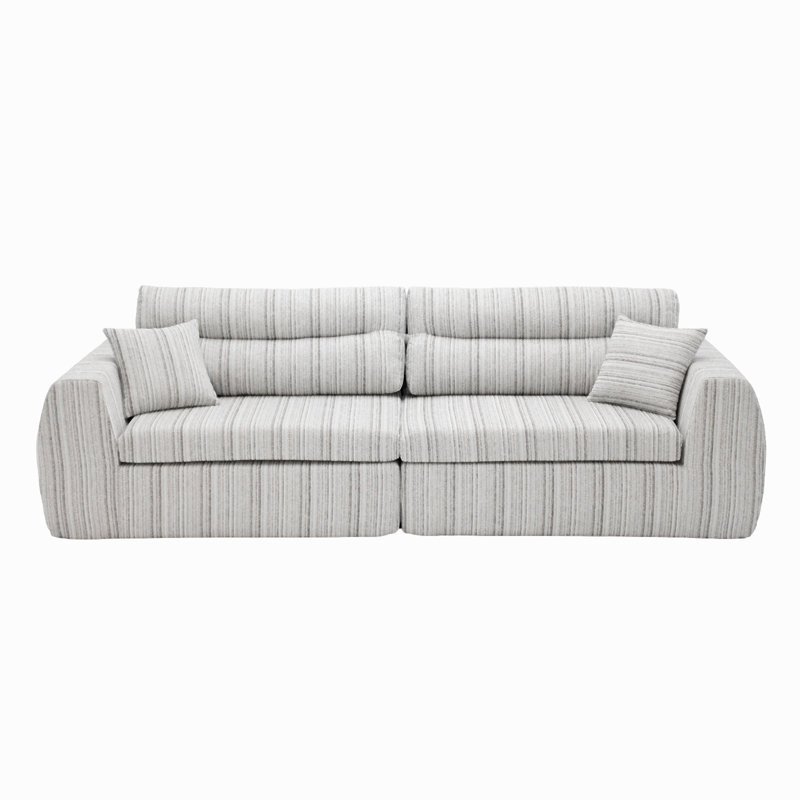 Canapé tissé à compression en chenille rayée, canapé compact à rangée droite avec éponge haute densité