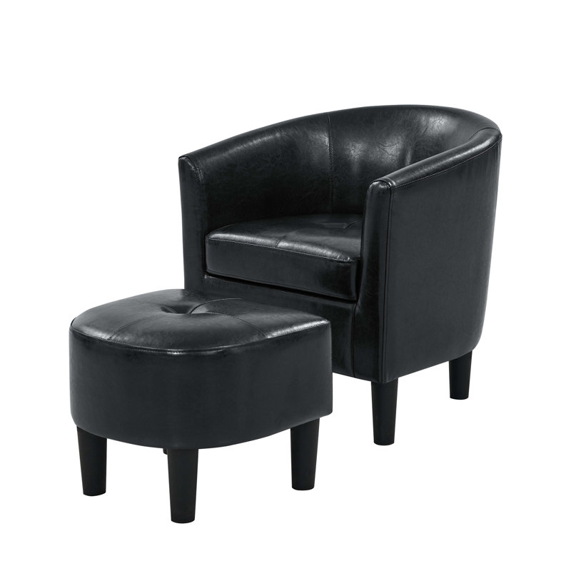 Fauteuil demi-tonneau en cuir synthétique avec repose-pieds, Noir