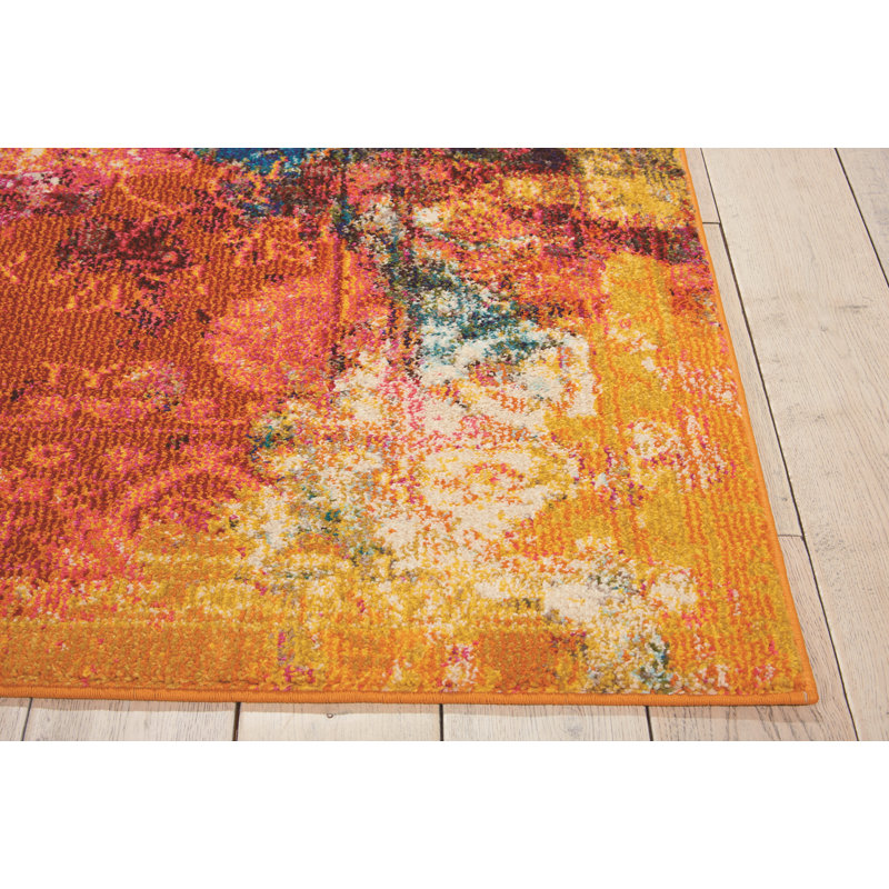 Velva Abstract Orange/Pink/Blue Area Rug, Rectangle 5'3" x 7'3"