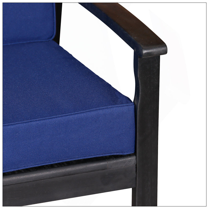 Causeuse en eucalyptus avec coussins, finition espresso, Noir, Bleu
