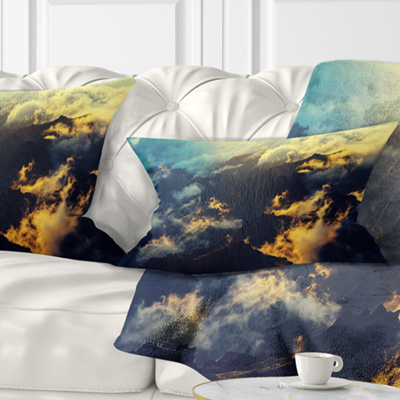 Landscape Sunset on Hill Above Clouds Lumbar Pillow