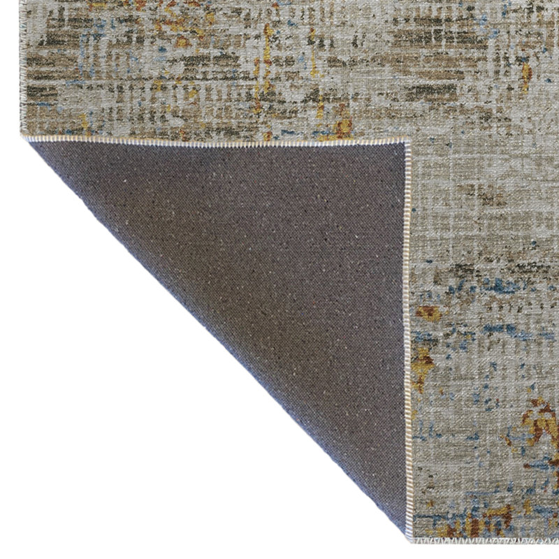 Tapis décoratif moderne à motif abstrait beige et gris, Rectangle 2 pi 8 po x 5 pi