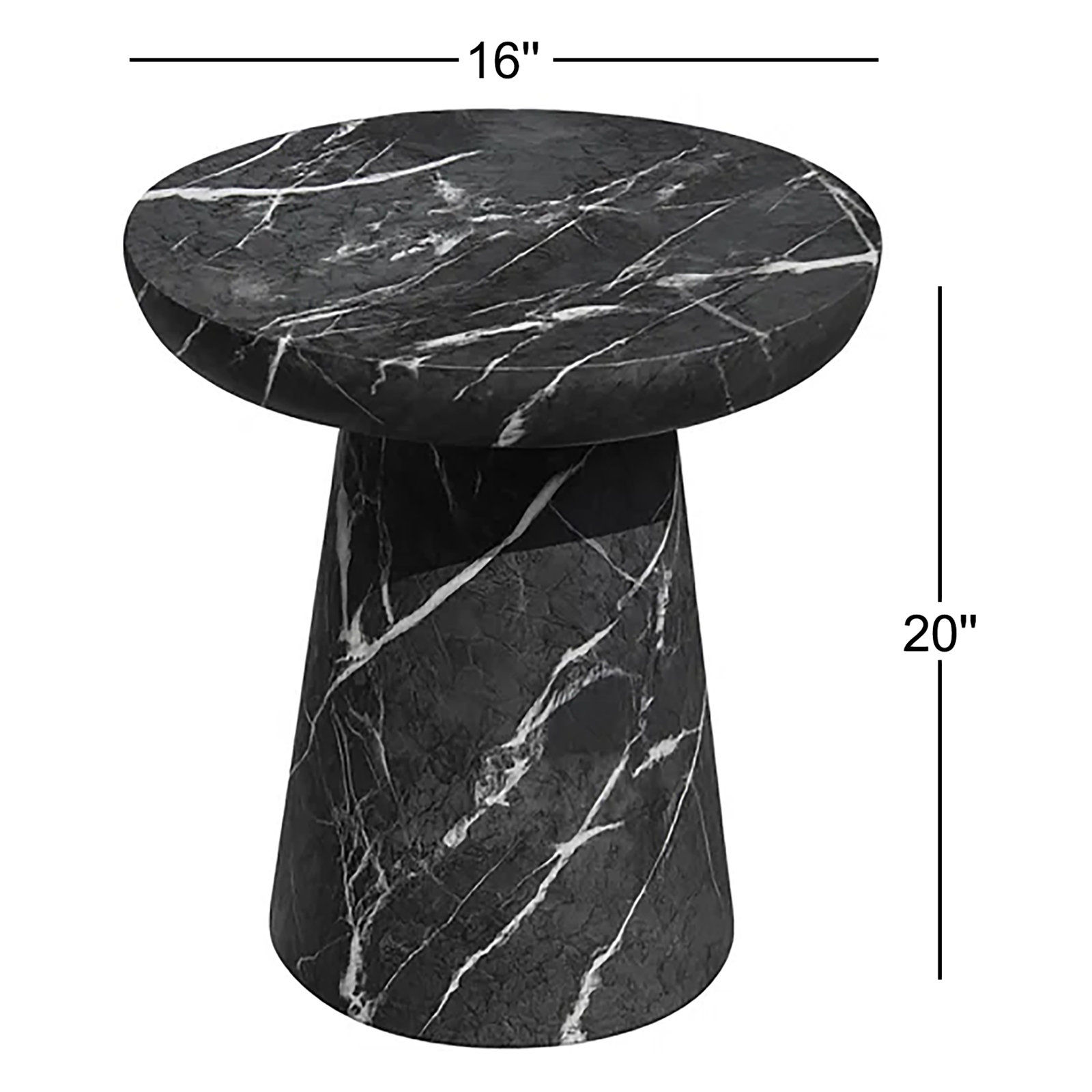 Zofia Composite Pedestal Black Marble Accent Table, Black Marble