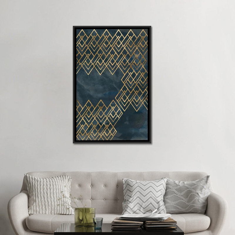 Reproduction d’art sur fond bleu « deco », H 48 po x l 32 po x P 1,5 po, Toile avec cadre noir