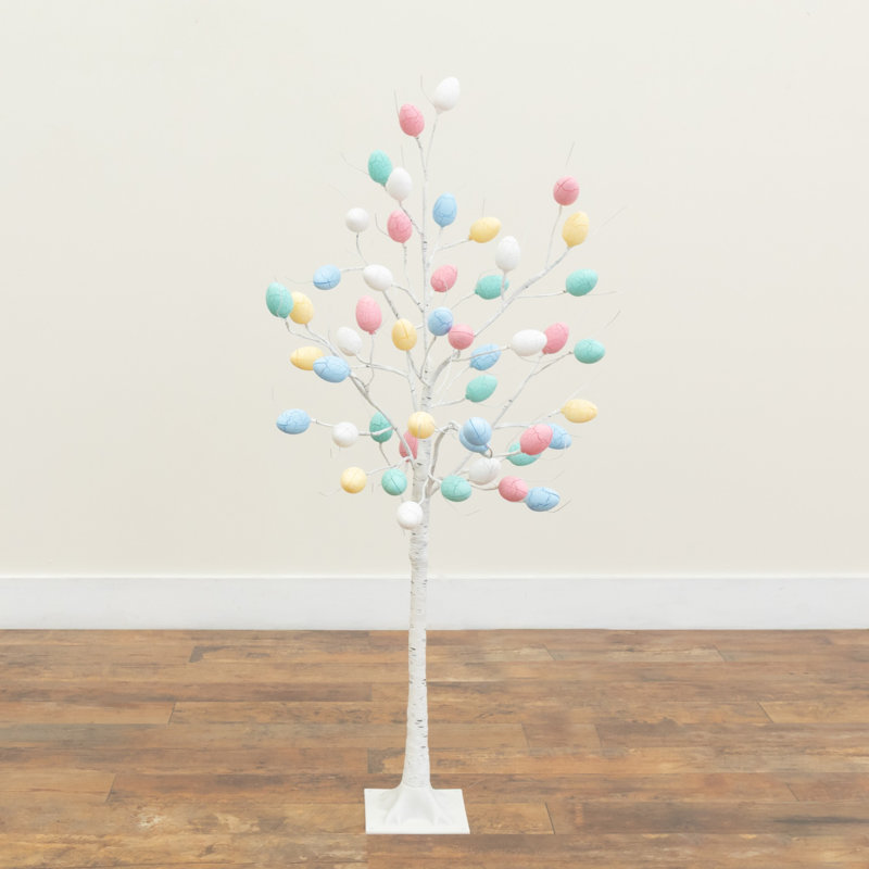 4Ft. Pre-Lit Artificial Easter Twig Tree With 48 Egg Shaped LED Ornaments, 48"H x 22"W x 18"D