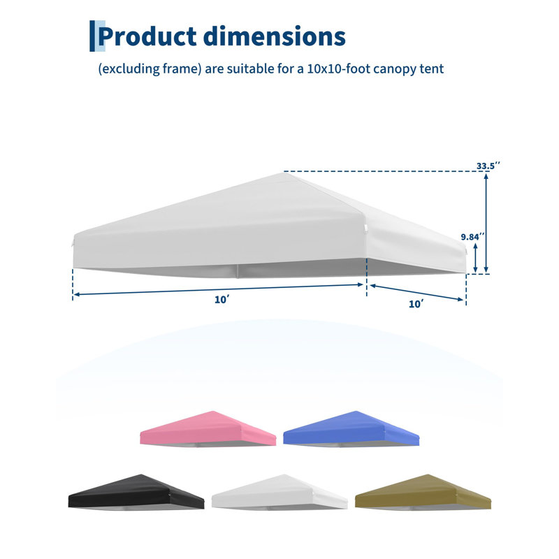 10x10 Canopy Replacement Top, Heavy Duty Waterproof Pop Up Canopy Tent Cover, UV50+ Silver Coated Dual Vented Sun Shade for Straight Leg Frames(Top Only)