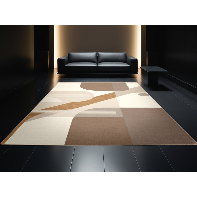 Machine Washable Pahola Scandinavian Rug in Brown – Beige Binding, 7 x 10