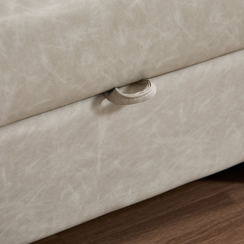 7-Piece Modern Upholstered Sectional Sofa, Beige Faux Leather, Natural