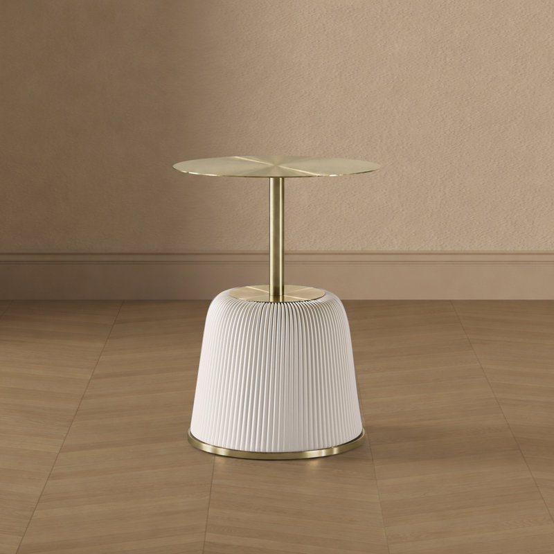 Anderson Modern Vegan Leather Upholstered End Table with Stainless Steel Top in Cream, Cream