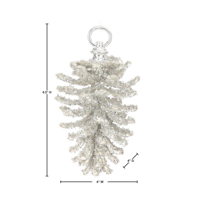Ornement en forme de pomme de pin glacée 7 po, Silver