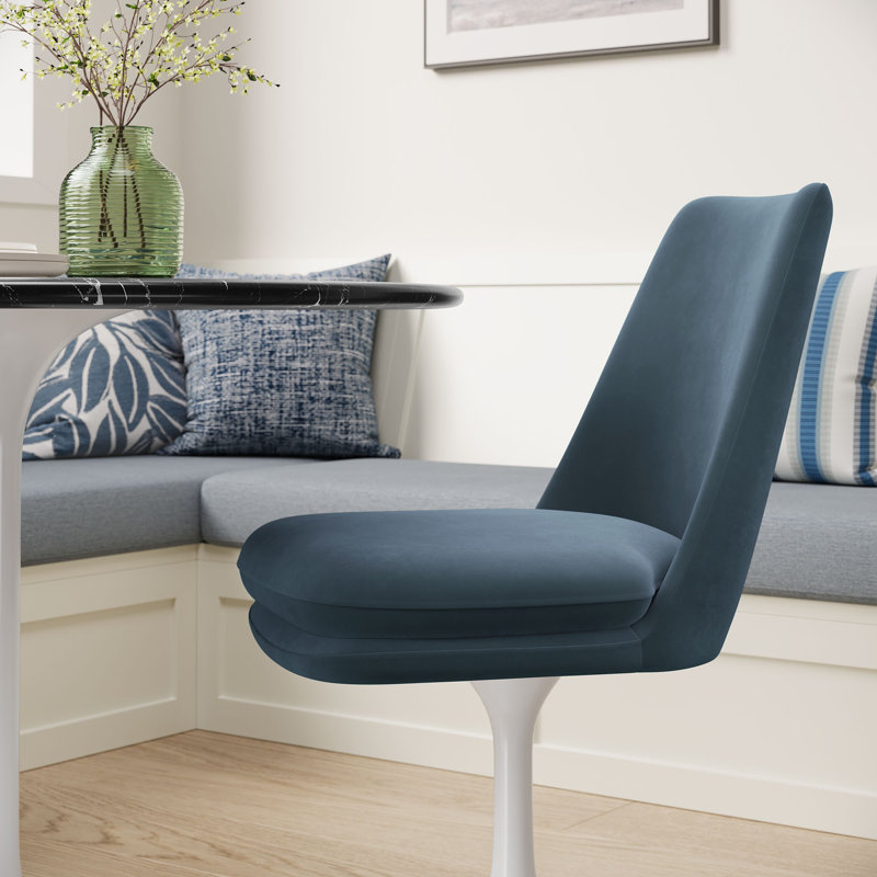 Lippa Upholstered Swivel Dining Chair, White, Velvet Cadet Blue