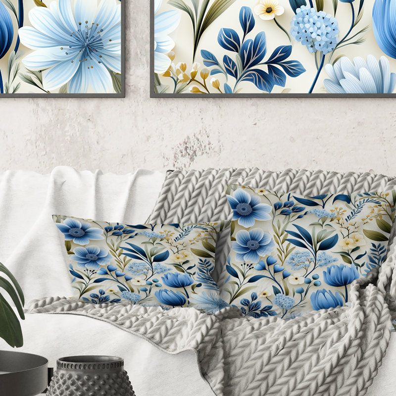 Motif de faune blanche et bleue Ranunculus I - imprimé floral, H 16 po x l 16 po