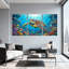 Animaux, tortue de mer, récif de corail, poisson, scène sous-marine, ensemble de 3 impressions sur toile-673793162