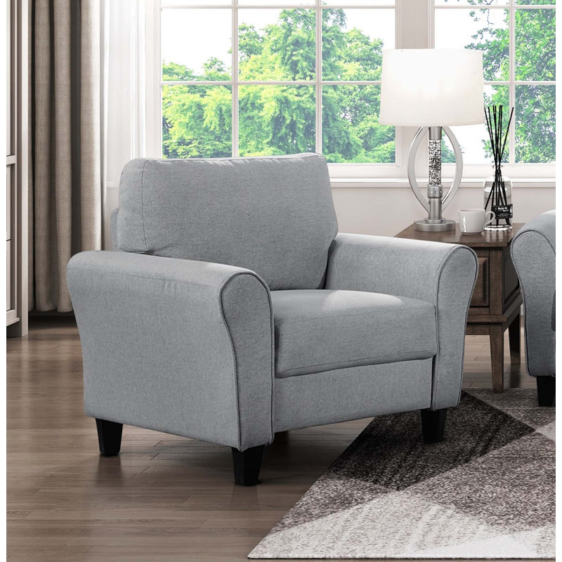 Mobilier de salon moderne avec coussins attachés en tissu texturé de couleur sable transitionnelle moderne, Gris foncé