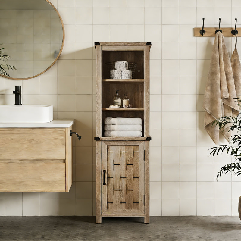 Grande armoire de rangement autoportante étroite avec portes et tiroir, Brun