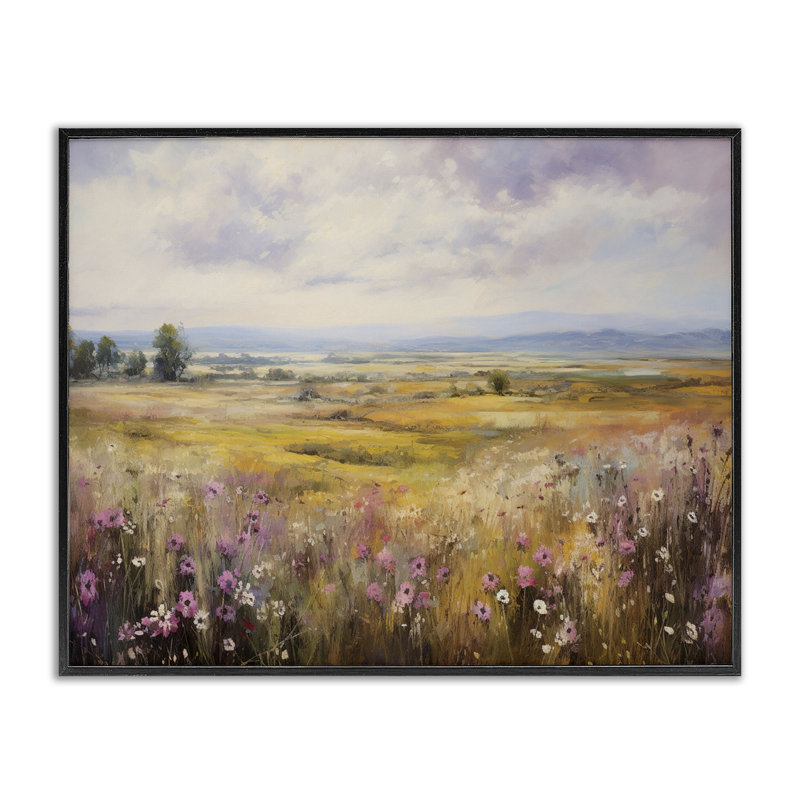 Vaste prairie avec fleurs subtiles, estampe numérique, design par Franklyn Gregory, Giclée encadrée noir minuit