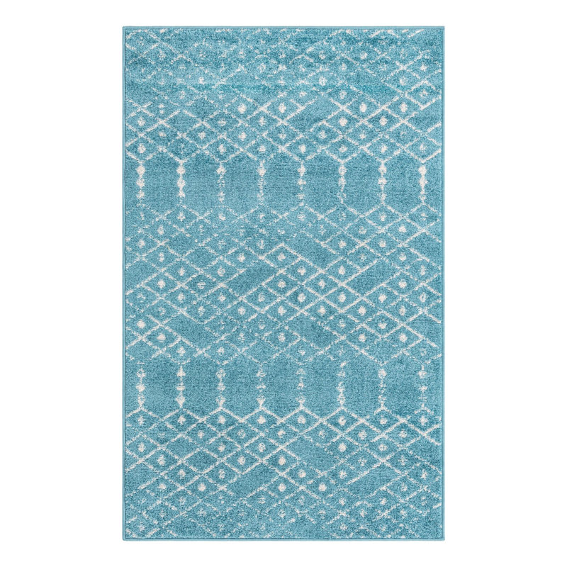 Sierra Geometric Area Rug, Rectangle 3'3" x 5'3", Teal Blue