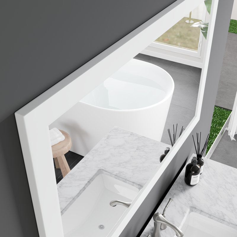  Miroir rectangulaire encadré en bois blanc mat 48 "x 30" Sun, 30 po x 48 po