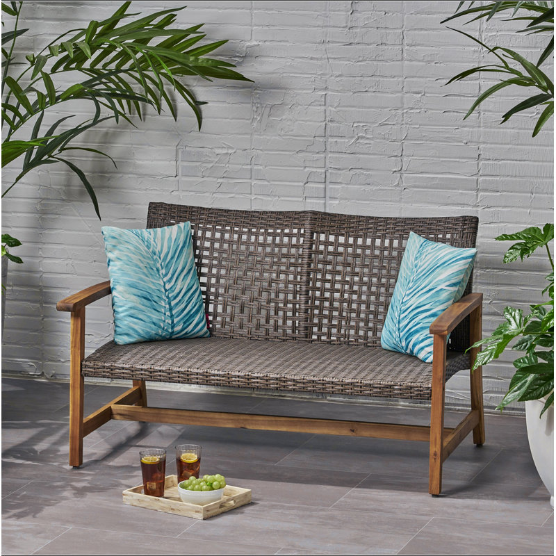 Causeuse en bois et osier Hampton, Brun