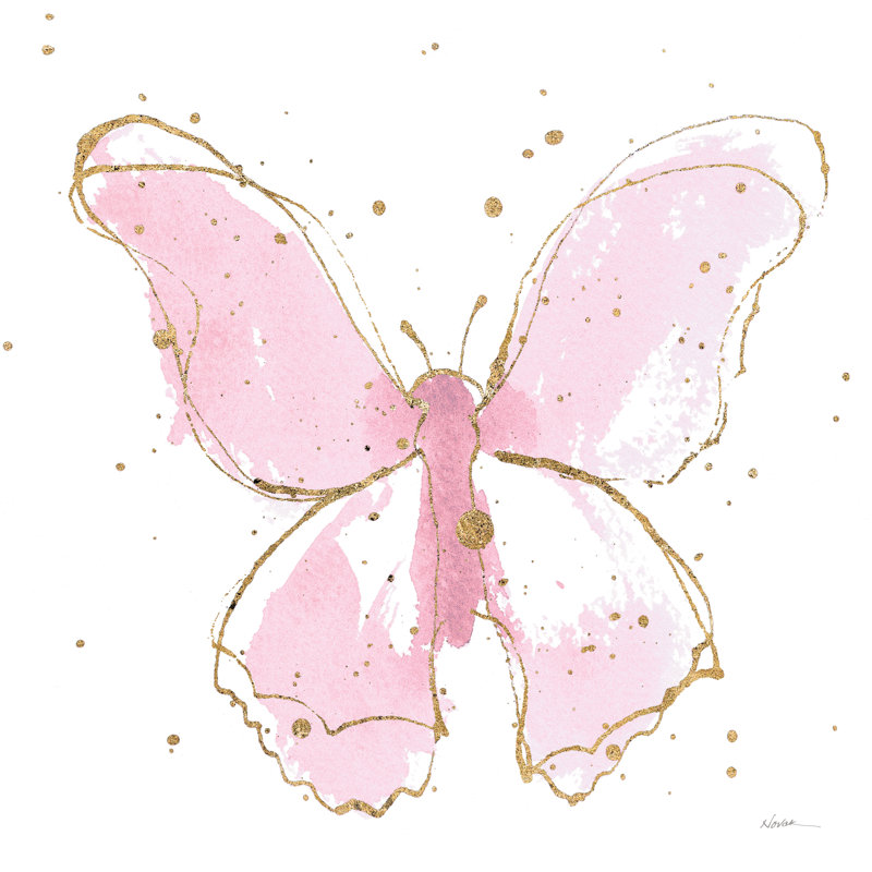 «Pink Gilded Butterflies II» par Shirley Novak - Peinture, H 12 po x l 12 po