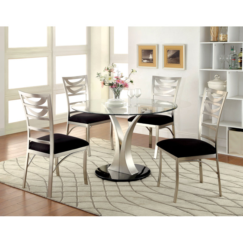 Bagdai 4 - Person Glass Top Pedestal Dining Set