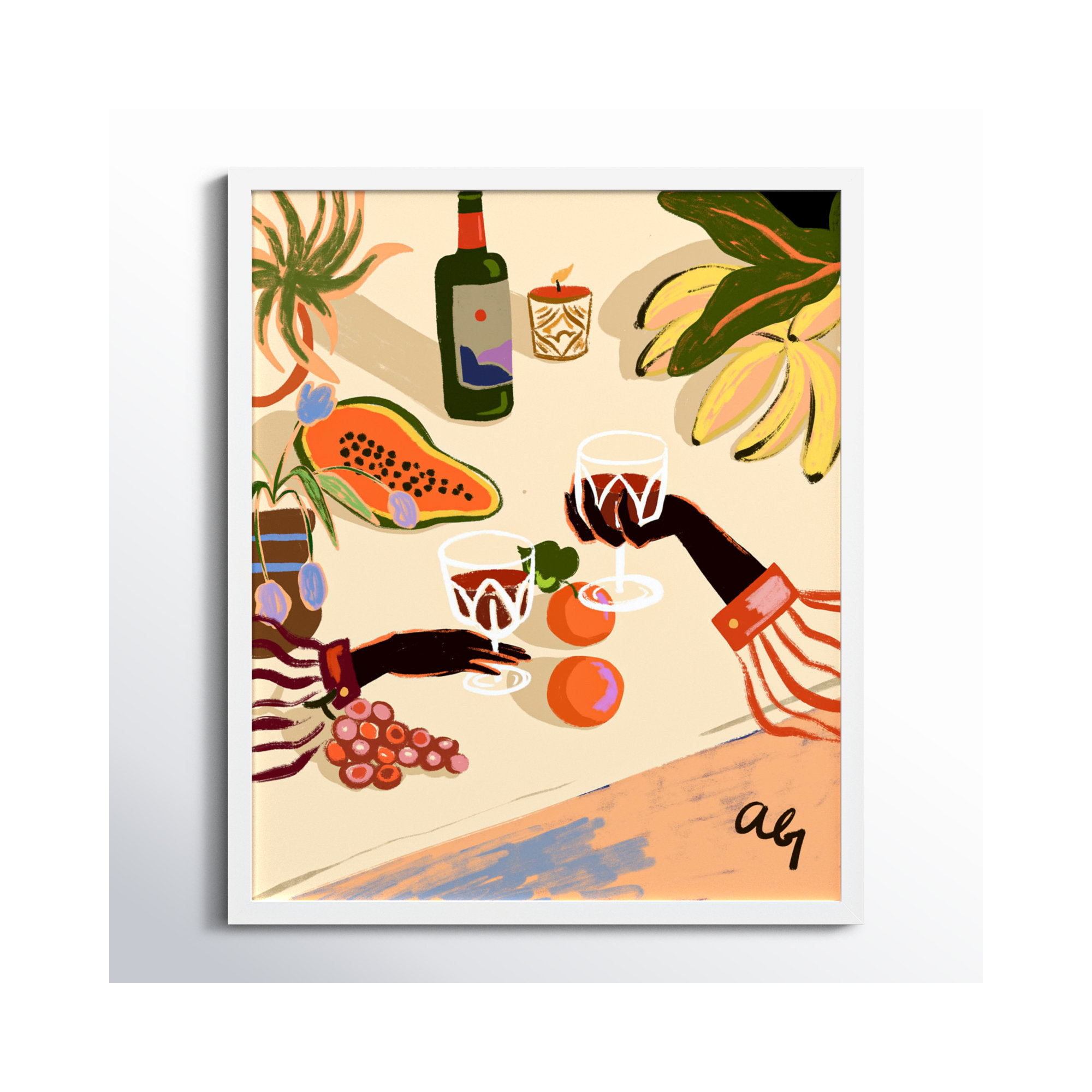 Cheers To You (Wine) by Arty Guava Wood Framed Wall Art Print, 25" H x 21" W, White