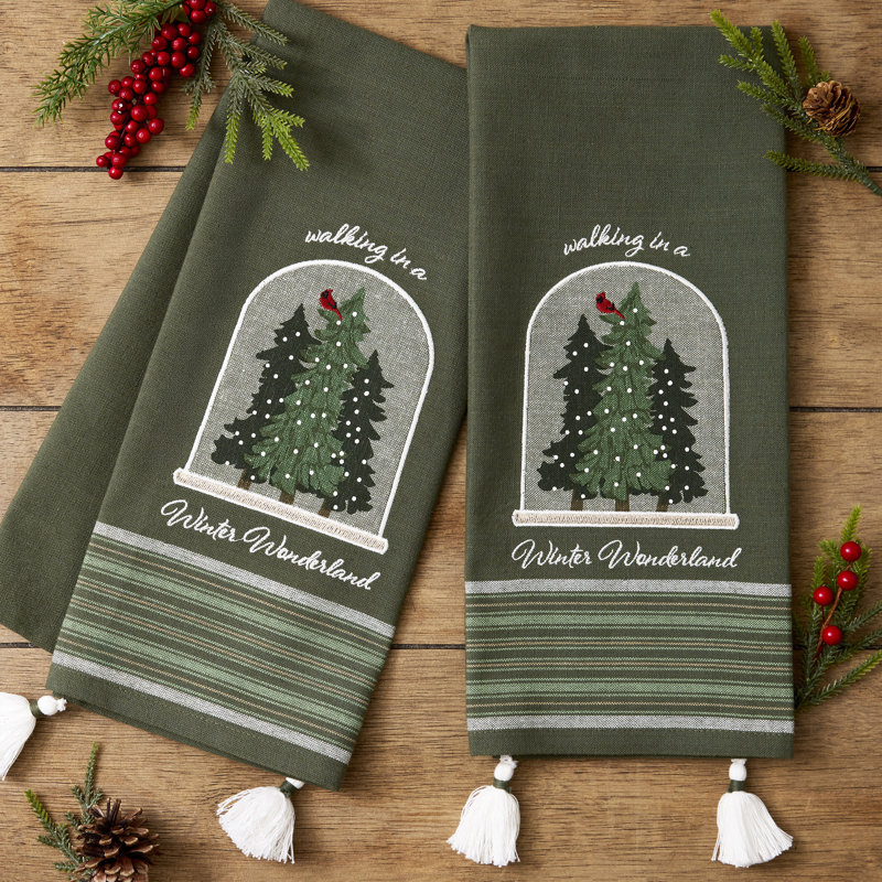 Winter Snow Globe Embellished Dishtowel Set/4