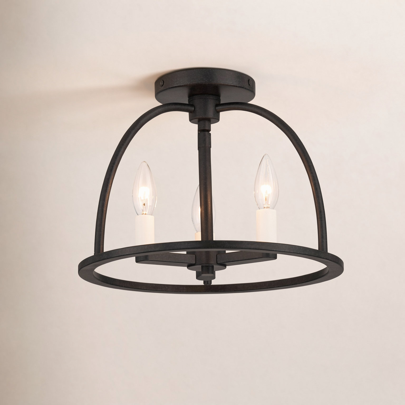 3-Light Semi Flush Mount, Black