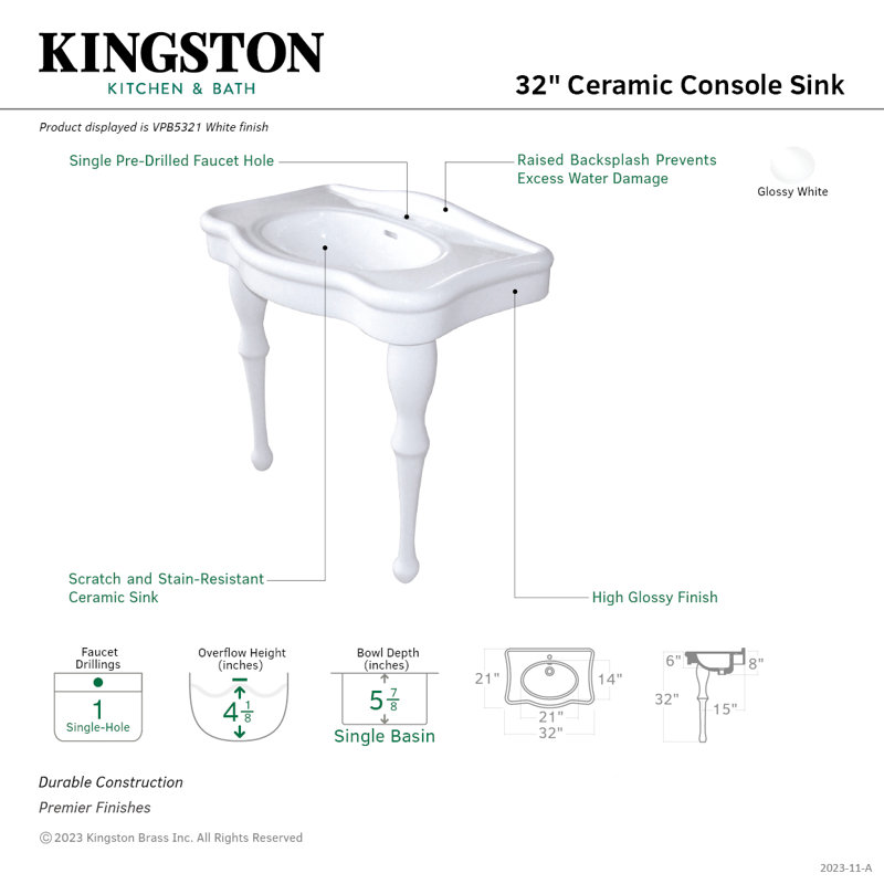 Kingston Brass Imperial 32-Inch Console Sink, Single Hole