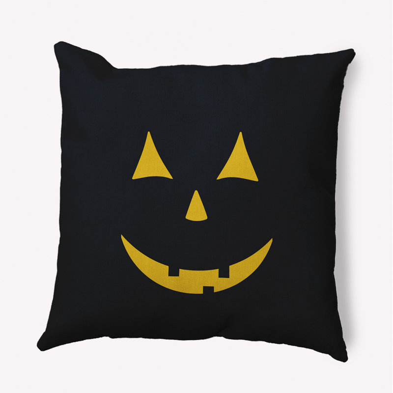 Halloween JackoLantern Indoor/Outdoor Throw Pillow, Black, 16" x 16"