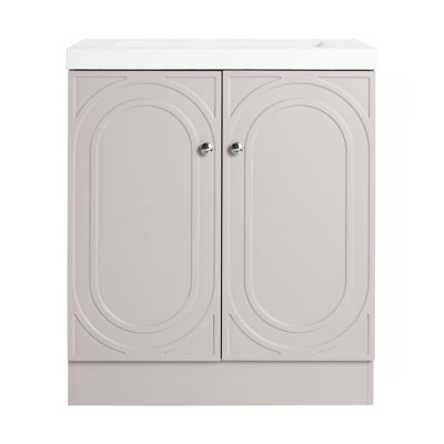 Meuble-lavabo autoportant de 30 po avec lavabo en résine blanche et 2 portes d'armoire à fermeture en douceur (emballage KD)