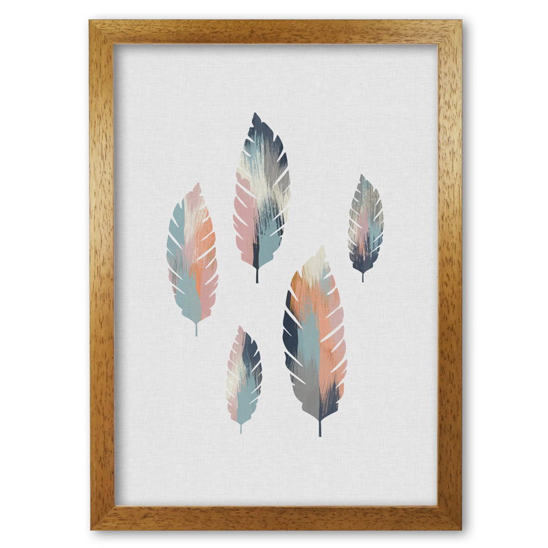 Pastel Leaves - Single Picture Frame Print, 60 cm H x 42 cm W x 5 cm D, Honey Oak Frame