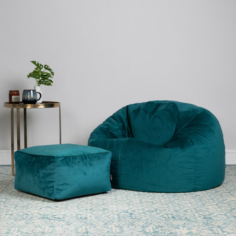Kingston Velvet Bean Bag and Square Footstool, Teal Green