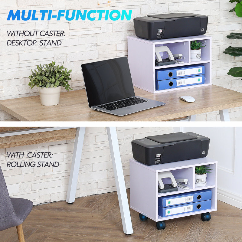 13.8'' H x 11.8'' W Printer Stand with Wheels, White