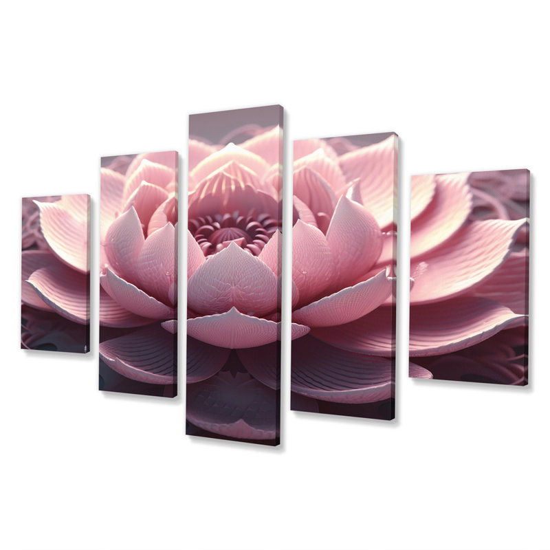 Fleur de lotus rose Tender Blossoming I - décoration murale lotus - 5 panneaux