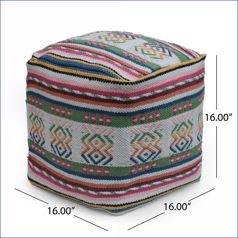 Coussin de sol repose-pieds, imprimé péruvien fabriqué à la main blanc neige / rose multicolore | Multicolore | Tissu