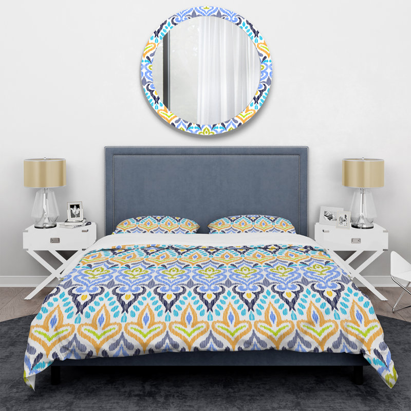 Multicolore Ikat Ogee - Ensemble de housse de couette abstrait - Microfibre de polyester