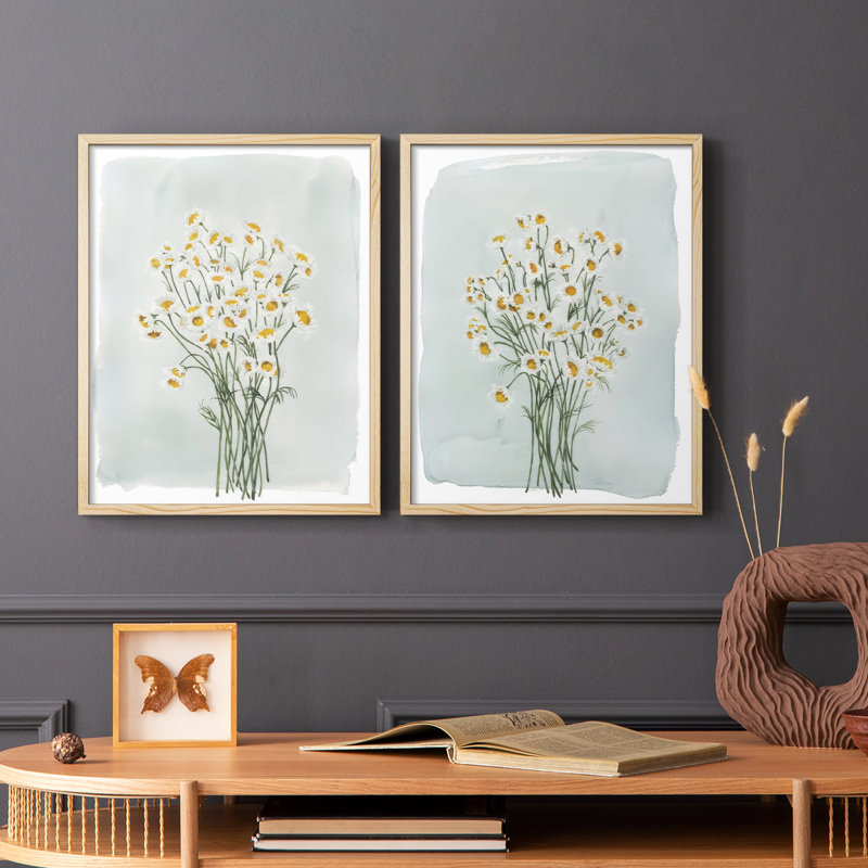 «Chamomile Bouquet I», reproduction encadrée de qualité supérieure - prête à être accrochée - aucun clou requis - aucun clou requis