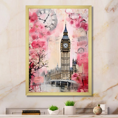 " Pink Vintage Floral London Big Ben I "