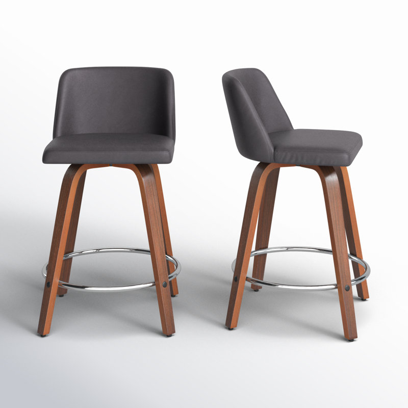 Toriano Swivel Upholstered Counter Stool, Gray Polyester Blend, White Washed/Chrome, Bar Stool (29.5" Seat Height)