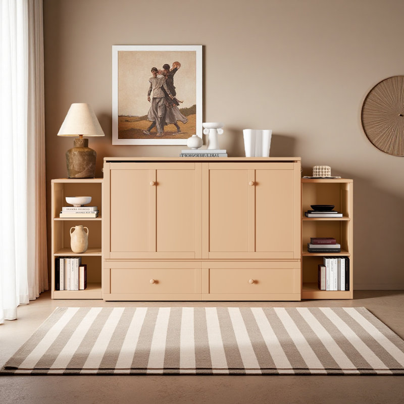 Lit escamotable double avec tiroirs et tablettes de rangement spacieux. Idéal pour les chambres d'amis ou les chambres compactes
