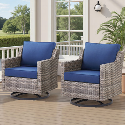 Outdoor Swivel Rocker Patio Chairs Set of 2 Wicker Furniture Swivel Patio Chairs Ideal for Porch, Poolside, Deck, and Yard