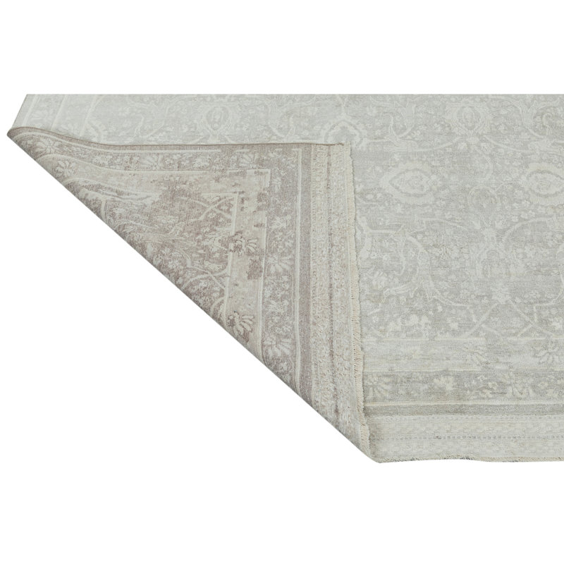 Hand Knotted Silk Area Rug in Taupe, Rectangle 5' x 8'
