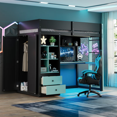 Lit mezzanine pour enfants avec bureau Nexus, garde-robe et tiroirs de rangement