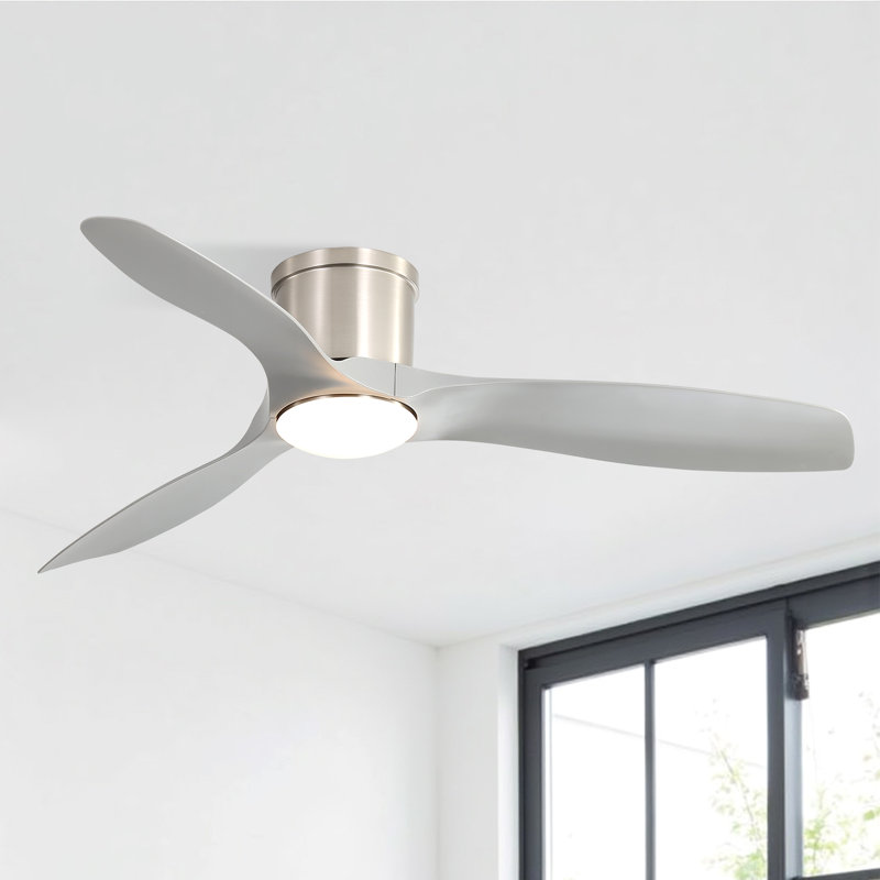 Modern Smart 52" In 3-ABS Blades Flush Mount Ceiling Fan With Light, Grey, Remote/APP, Suitable For Any Room, Gray